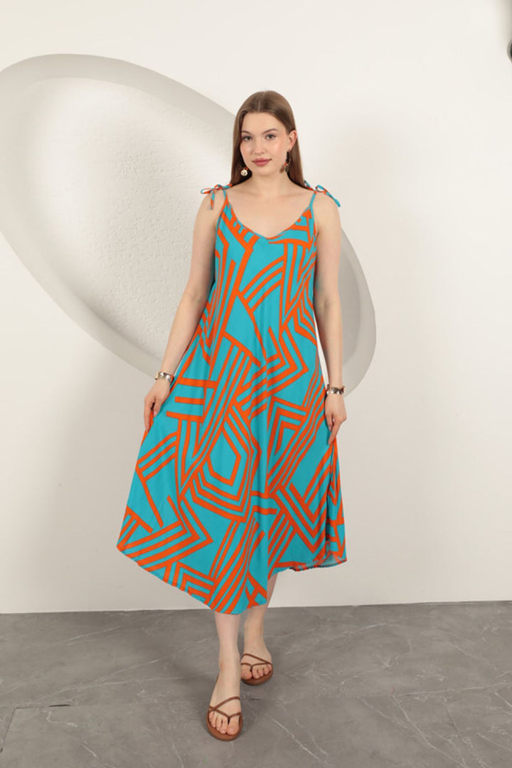 KKT Viscose Fabric Striped Dress-Orange - Fastiv