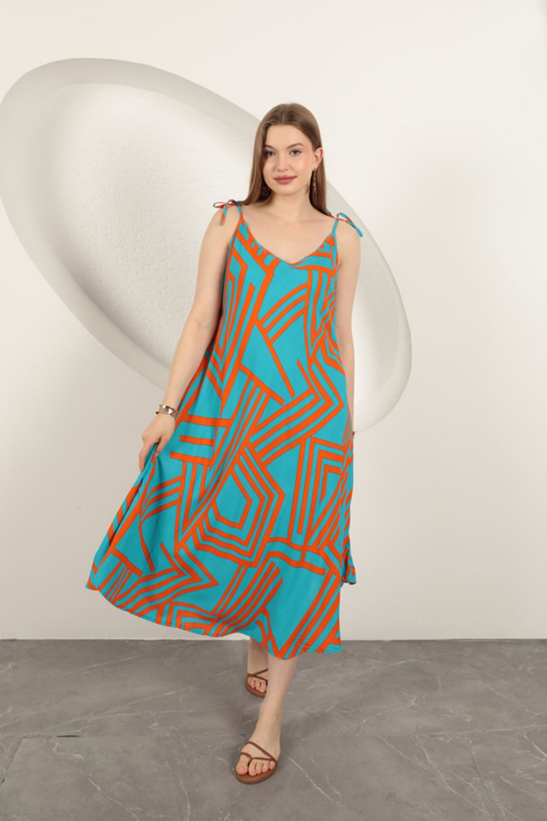 KKT Viscose Fabric Striped Dress-Orange - Fastiv