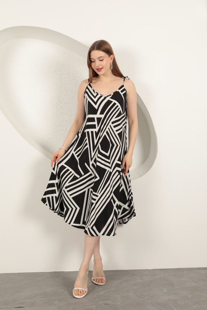 KKT Viscose Fabric Striped Dress-Black - Cantù