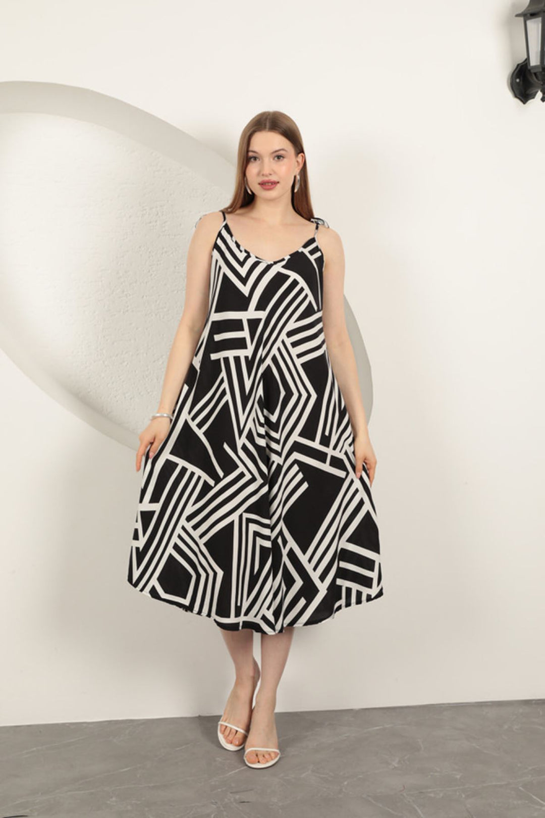KKT Viscose Fabric Striped Dress-Black - Cantù