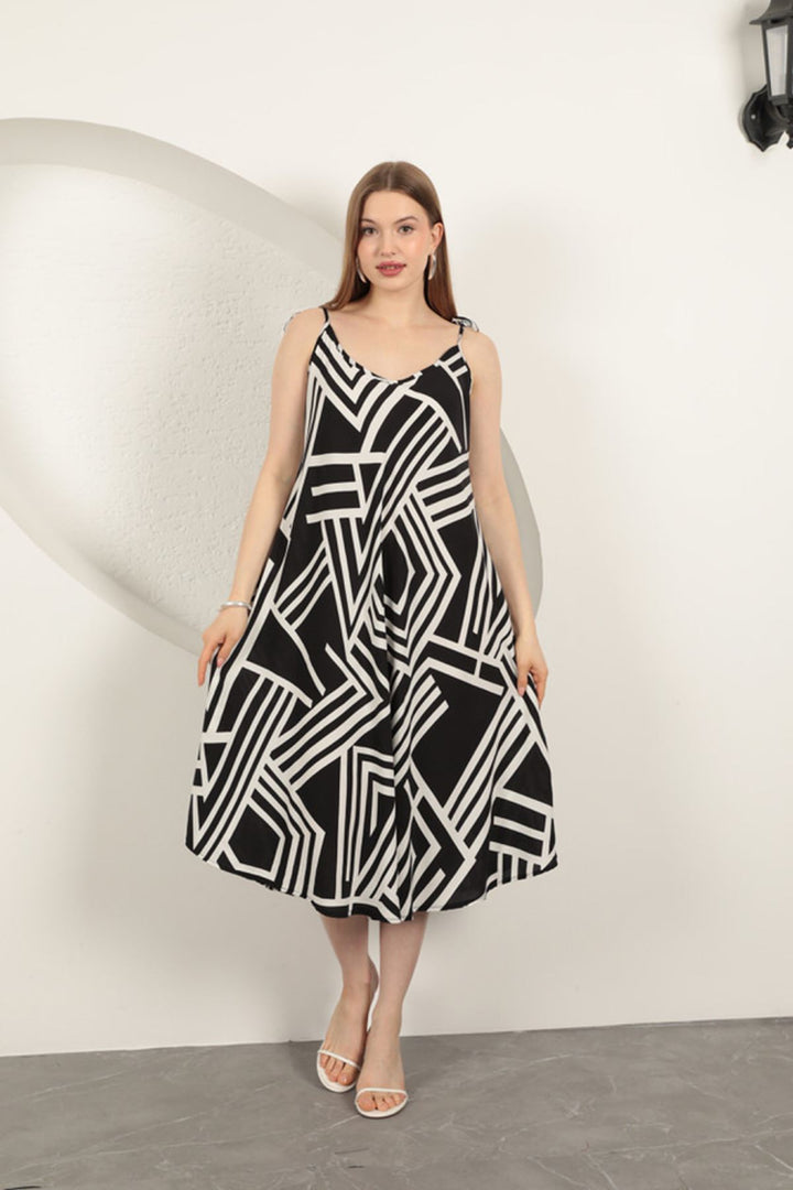 KKT Viscose Fabric Striped Dress-Black - Cantù