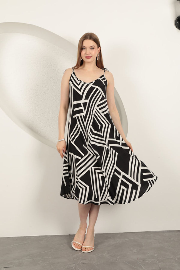 KKT Viscose Fabric Striped Dress-Black - Cantù