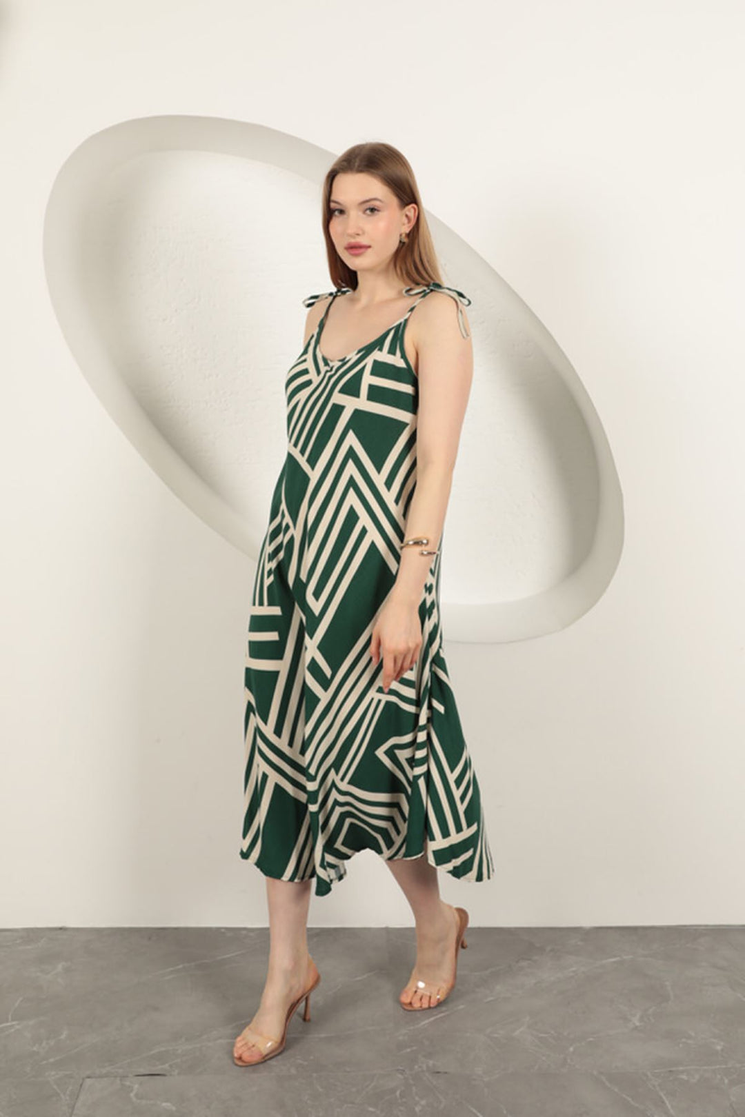 KKT Viscose Fabric Striped Dress-Khaki - Heroica Caborca