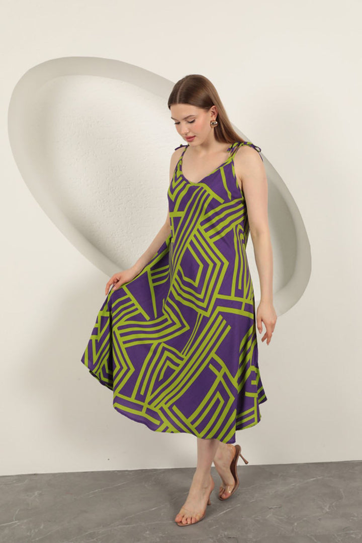 KKT Viscose Fabric Striped Dress-Purple - Kailua