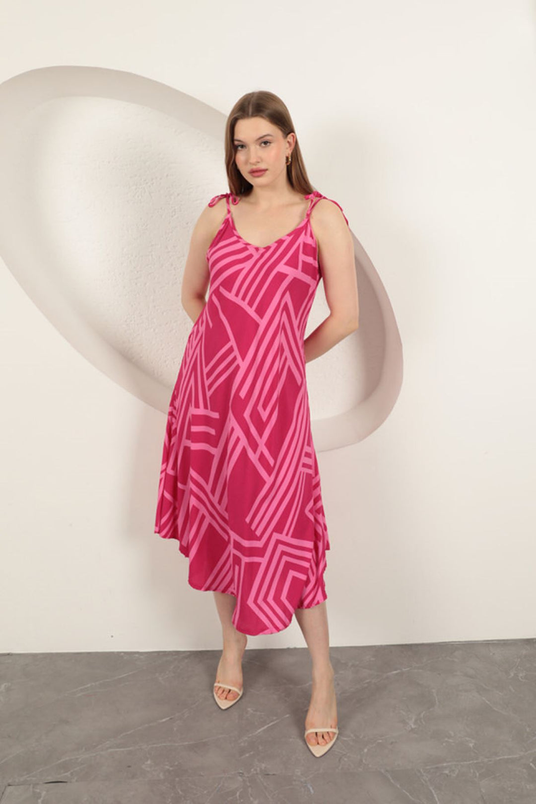 KKT Viscose Fabric Striped Dress-Fuchsia - Northglenn