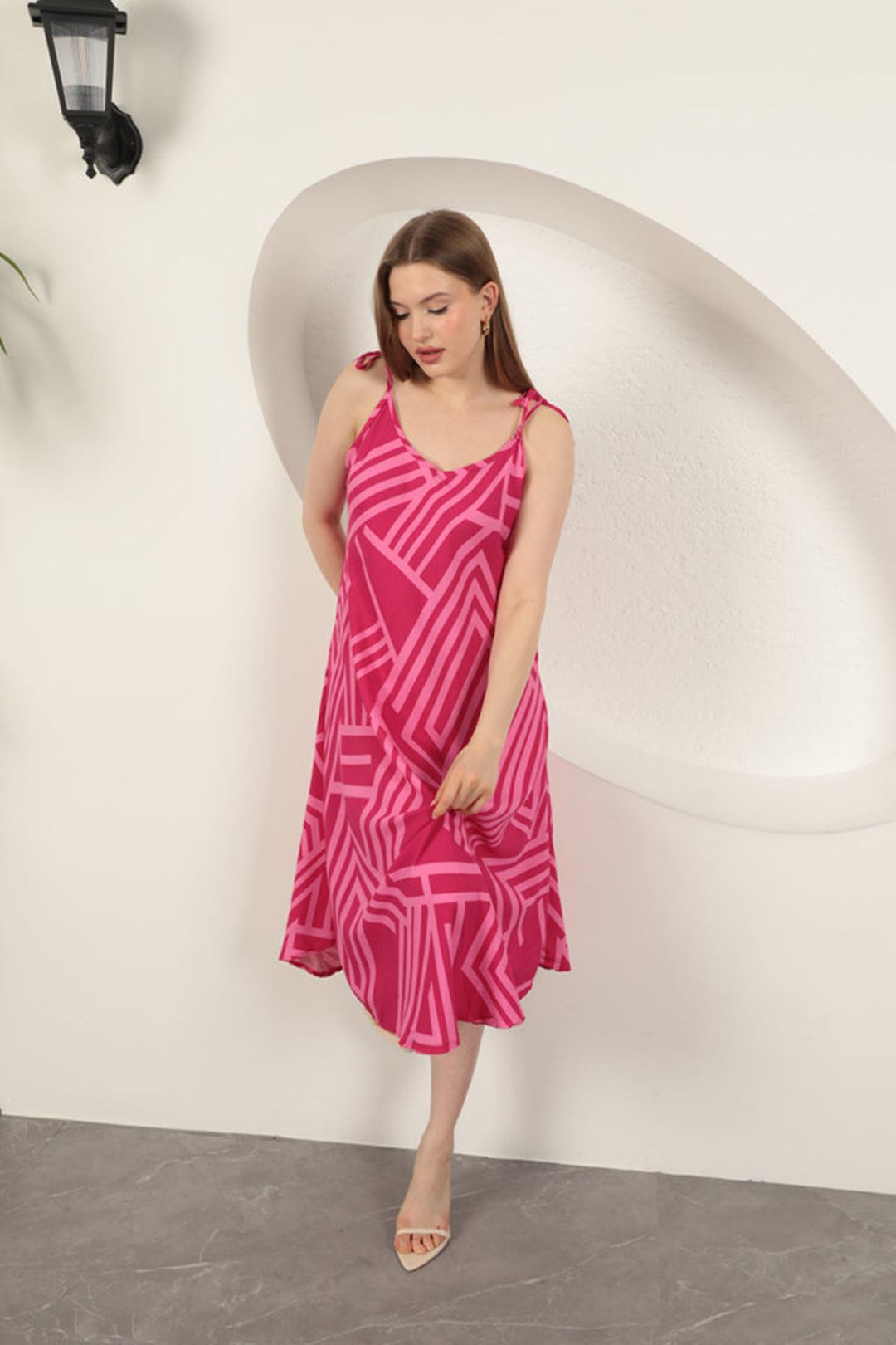 KKT Viscose Fabric Striped Dress-Fuchsia - Northglenn