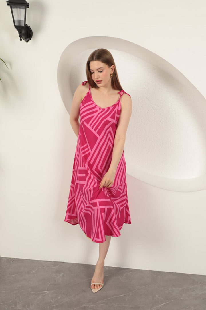 KKT Viscose Fabric Striped Dress-Fuchsia - Northglenn