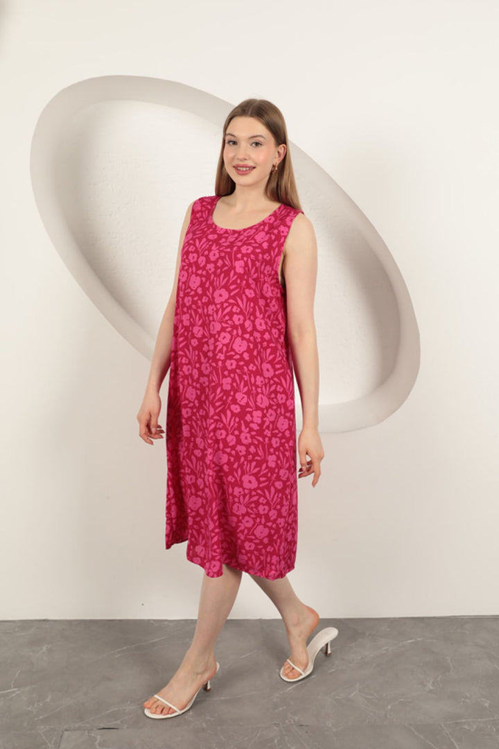 KKT Viscose Fabric Flower Patterned Dress-Fuchsia - Godalming