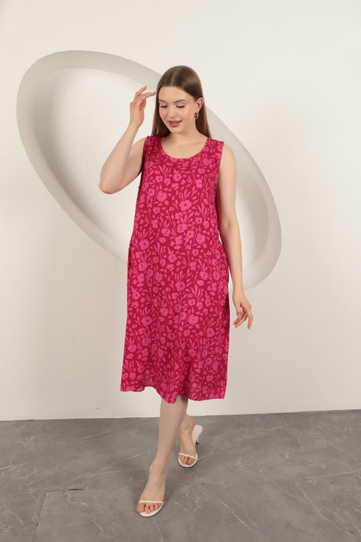 KKT Viscose Fabric Flower Patterned Dress-Fuchsia - Godalming