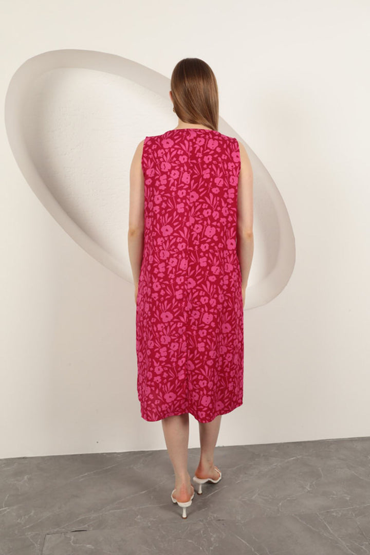 KKT Viscose Fabric Flower Patterned Dress-Fuchsia - Godalming