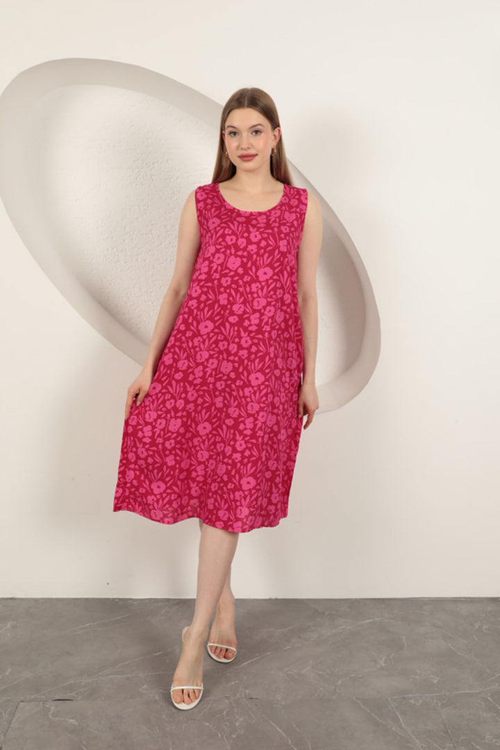 KKT Viscose Fabric Flower Patterned Dress-Fuchsia - Godalming