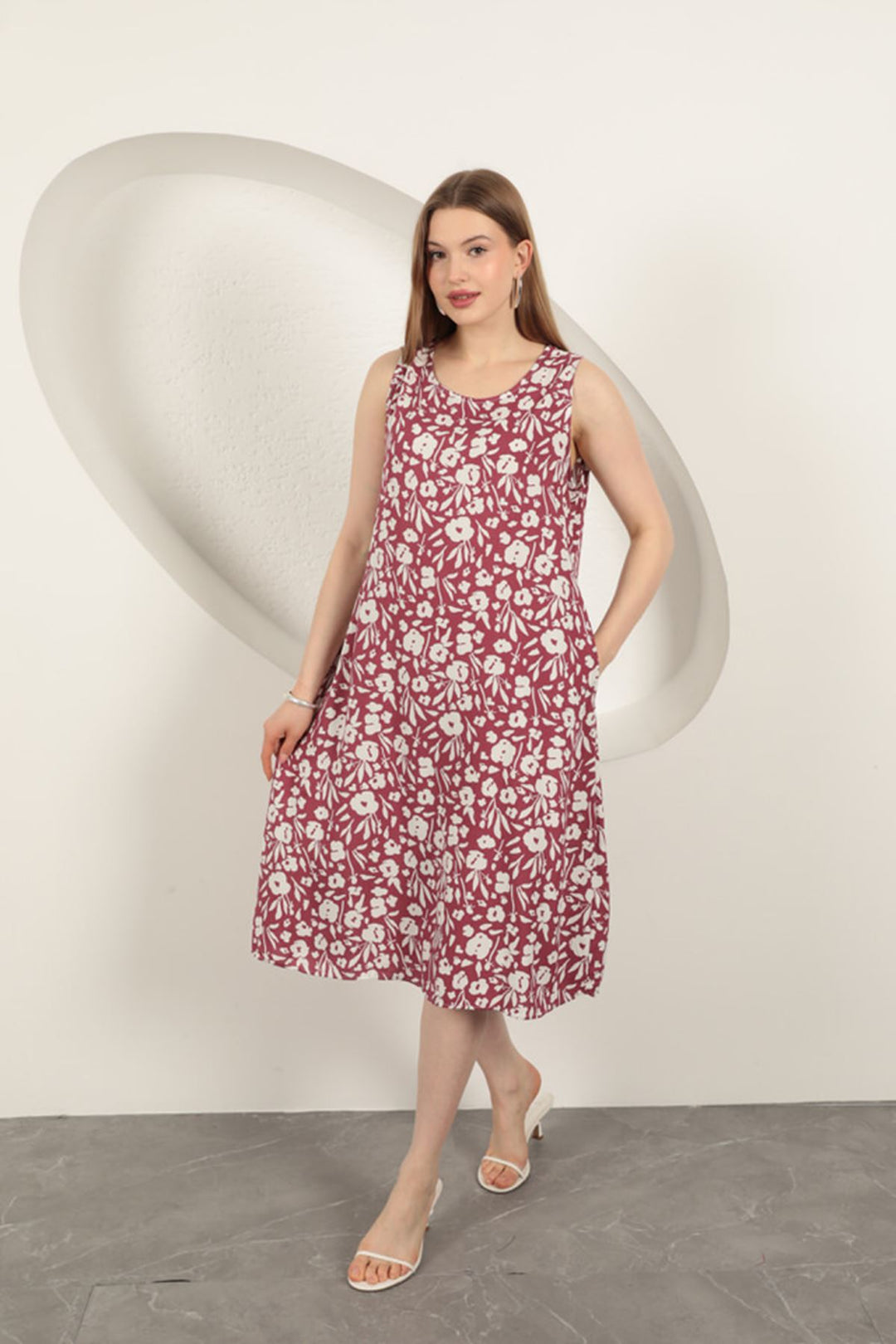 KKT Viscose Fabric Flower Patterned Dress-Purple - Zaporizhzhia