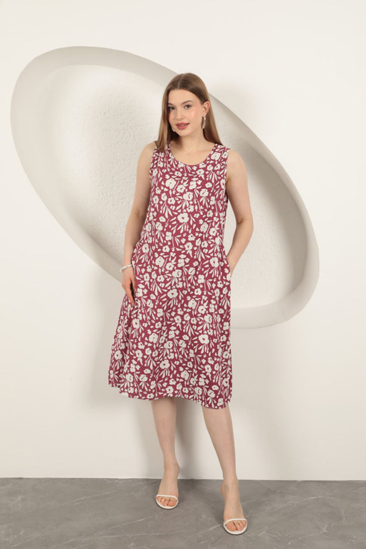 KKT Viscose Fabric Flower Patterned Dress-Purple - Zaporizhzhia