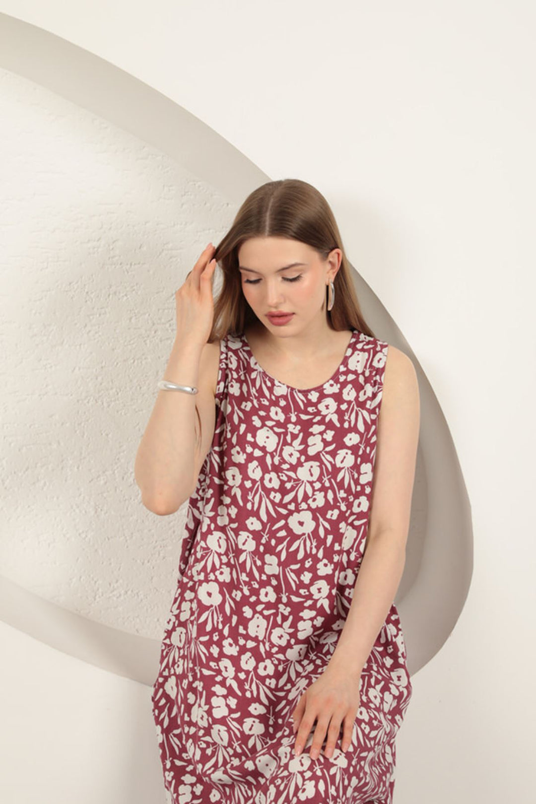 KKT Viscose Fabric Flower Patterned Dress-Purple - Zaporizhzhia