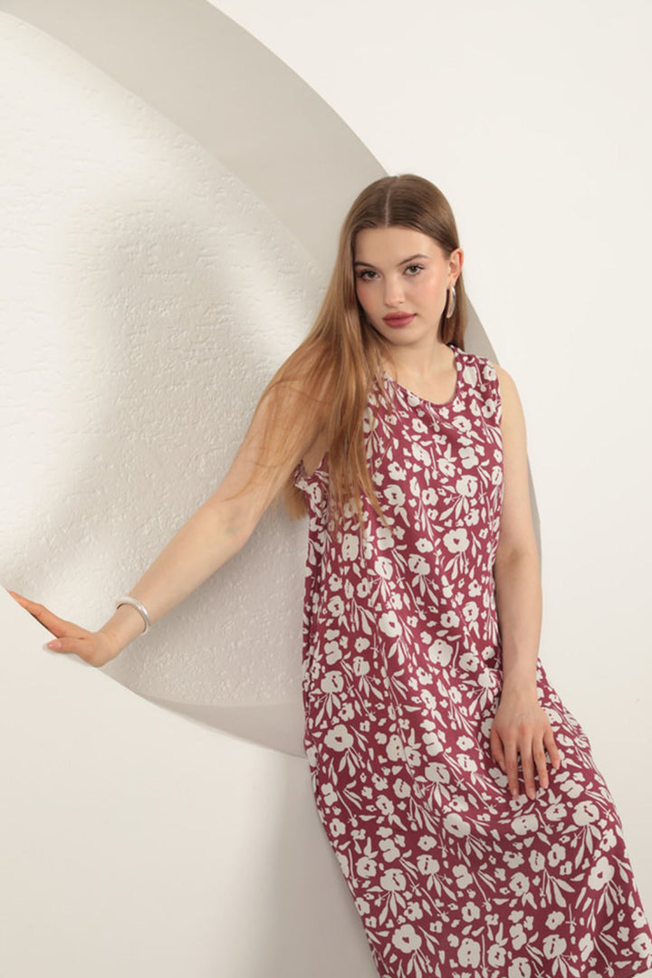 KKT Viscose Fabric Flower Patterned Dress-Purple - Zaporizhzhia