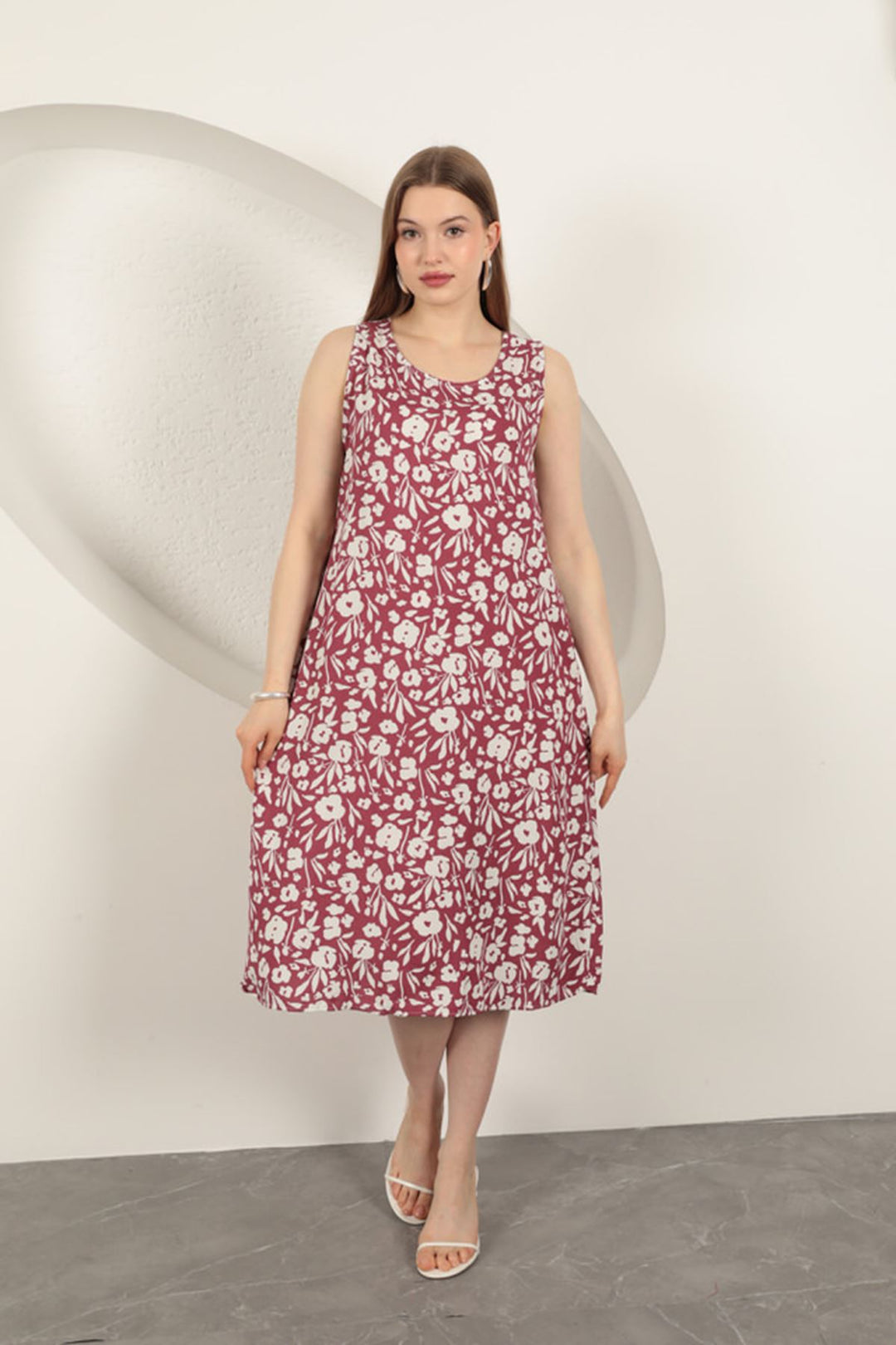 KKT Viscose Fabric Flower Patterned Dress-Purple - Zaporizhzhia