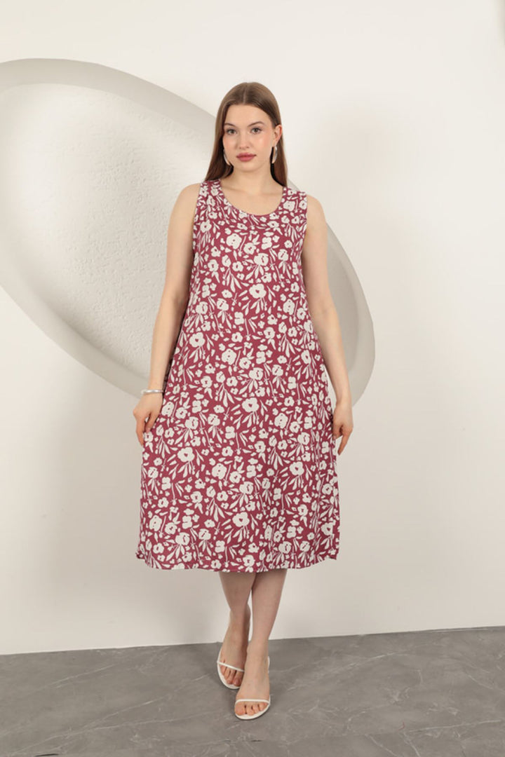 KKT Viscose Fabric Flower Patterned Dress-Purple - Zaporizhzhia