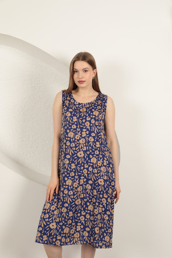 KKT Viscose Fabric Flower Patterned Dress-Sax - Springfield