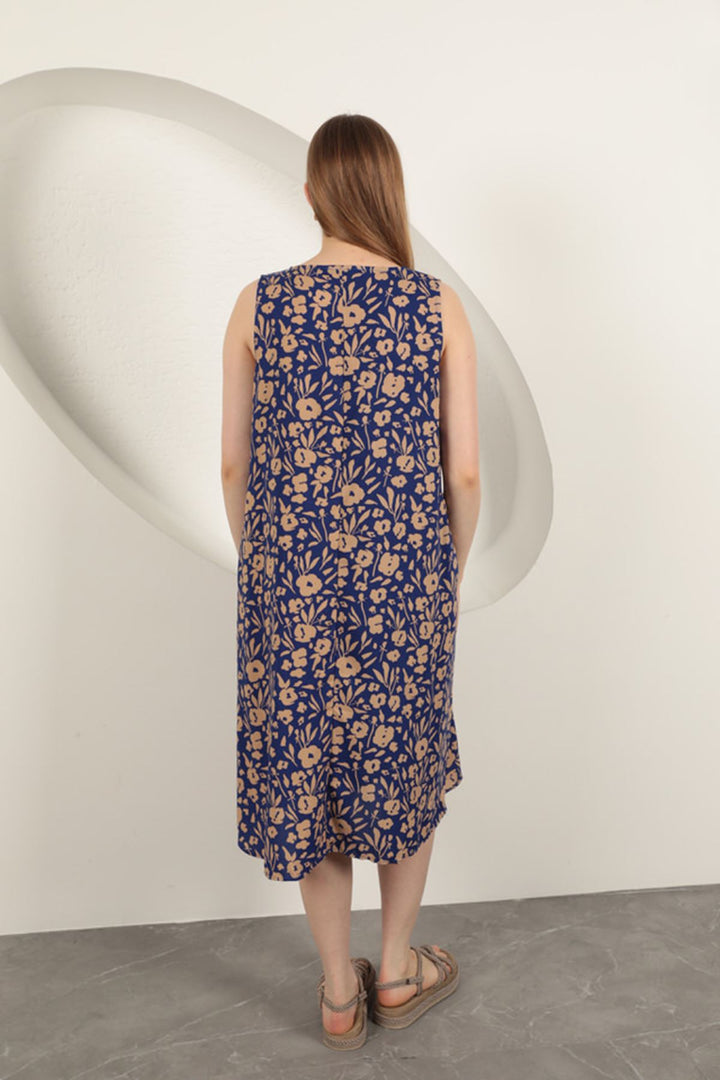 KKT Viscose Fabric Flower Patterned Dress-Sax - Springfield