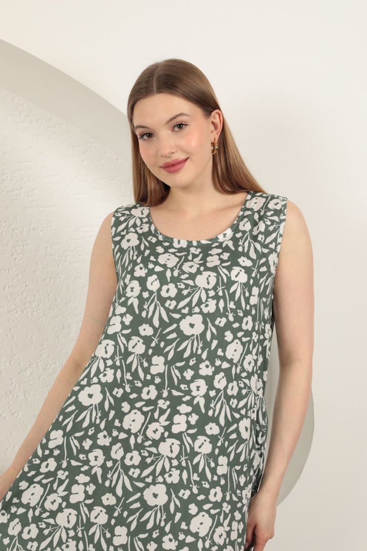 KKT Viscose Fabric Floral Patterned Dress-Khaki - Shawinigan