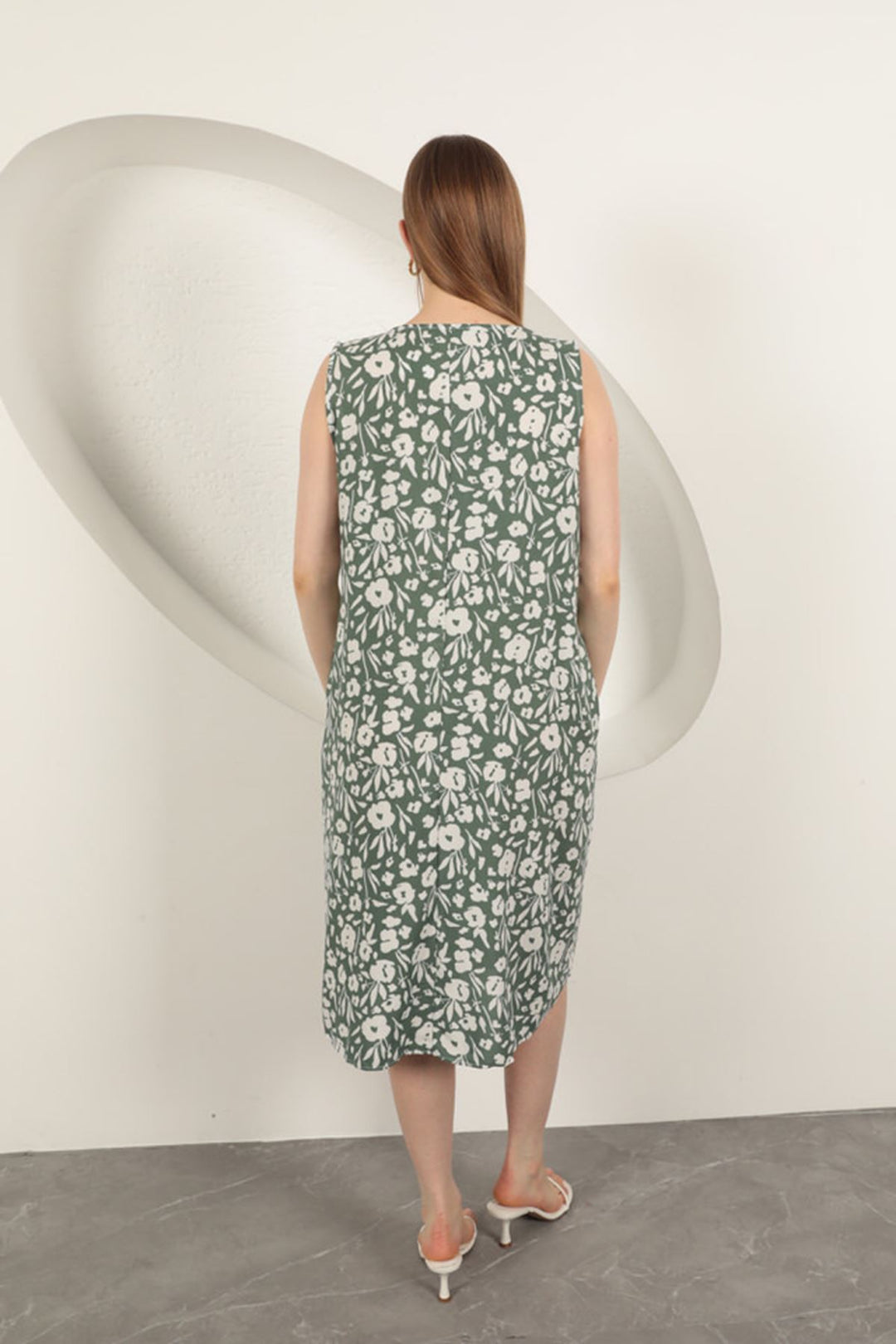 KKT Viscose Fabric Floral Patterned Dress-Khaki - Shawinigan