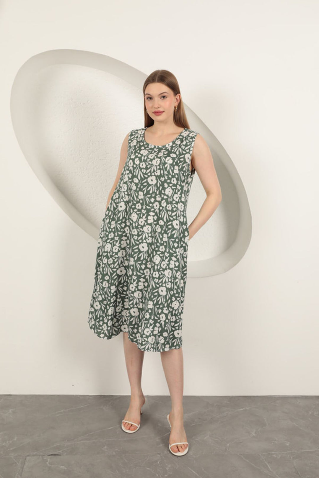KKT Viscose Fabric Floral Patterned Dress-Khaki - Shawinigan