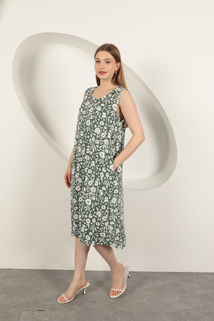 KKT Viscose Fabric Floral Patterned Dress-Khaki - Shawinigan