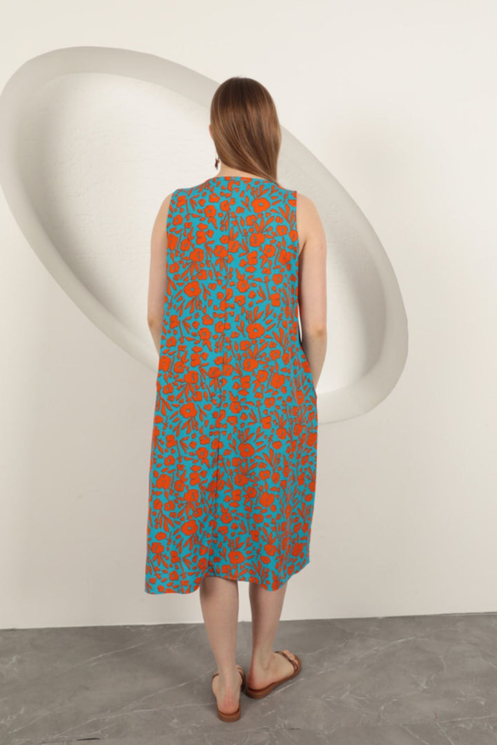 KKT Viscose Fabric Flower Patterned Dress-Orange - Wolfenbüttel