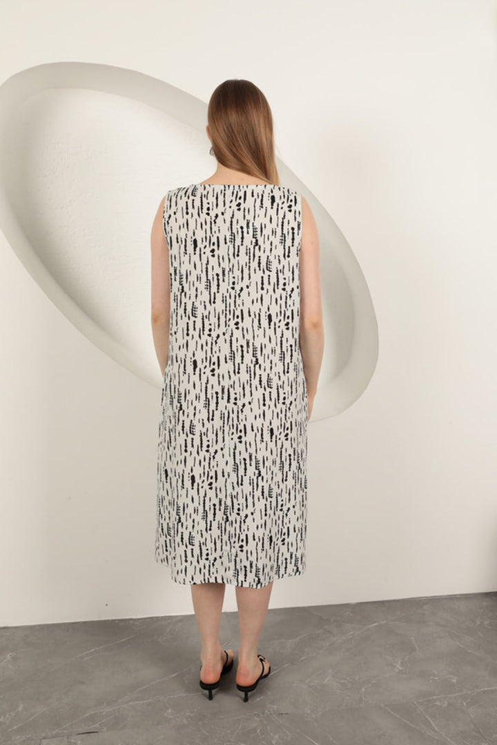 KKT Viscose Fabric Patterned Dress-Ecru - Kamen