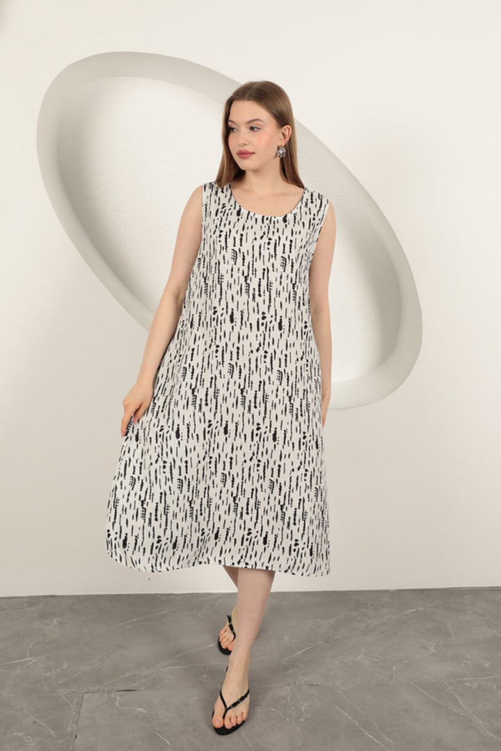 KKT Viscose Fabric Patterned Dress-Ecru - Kamen