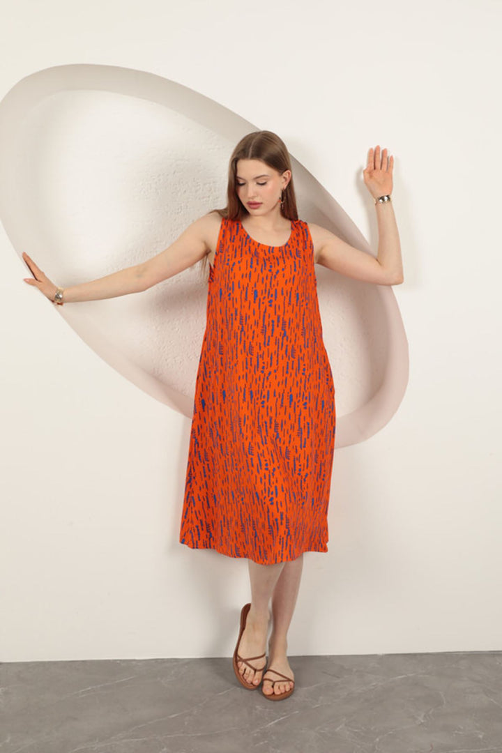 KKT Viscose Fabric Patterned Dress-Orange - Caldas da Rainha