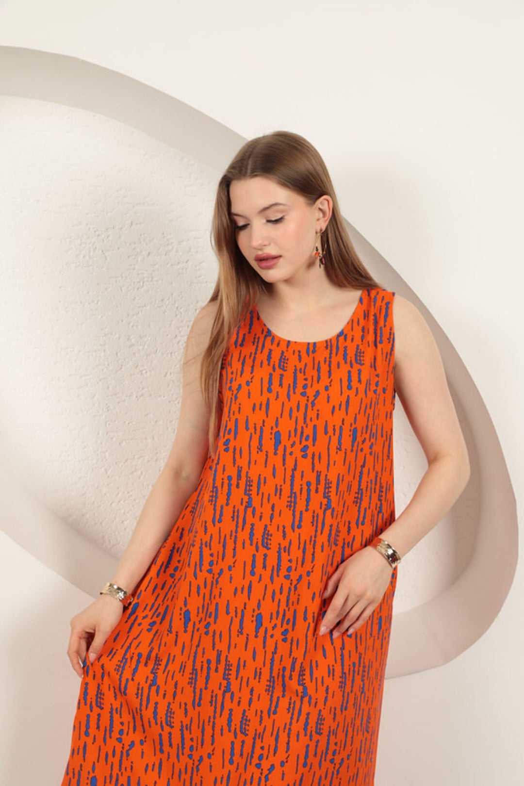 KKT Viscose Fabric Patterned Dress-Orange - Caldas da Rainha