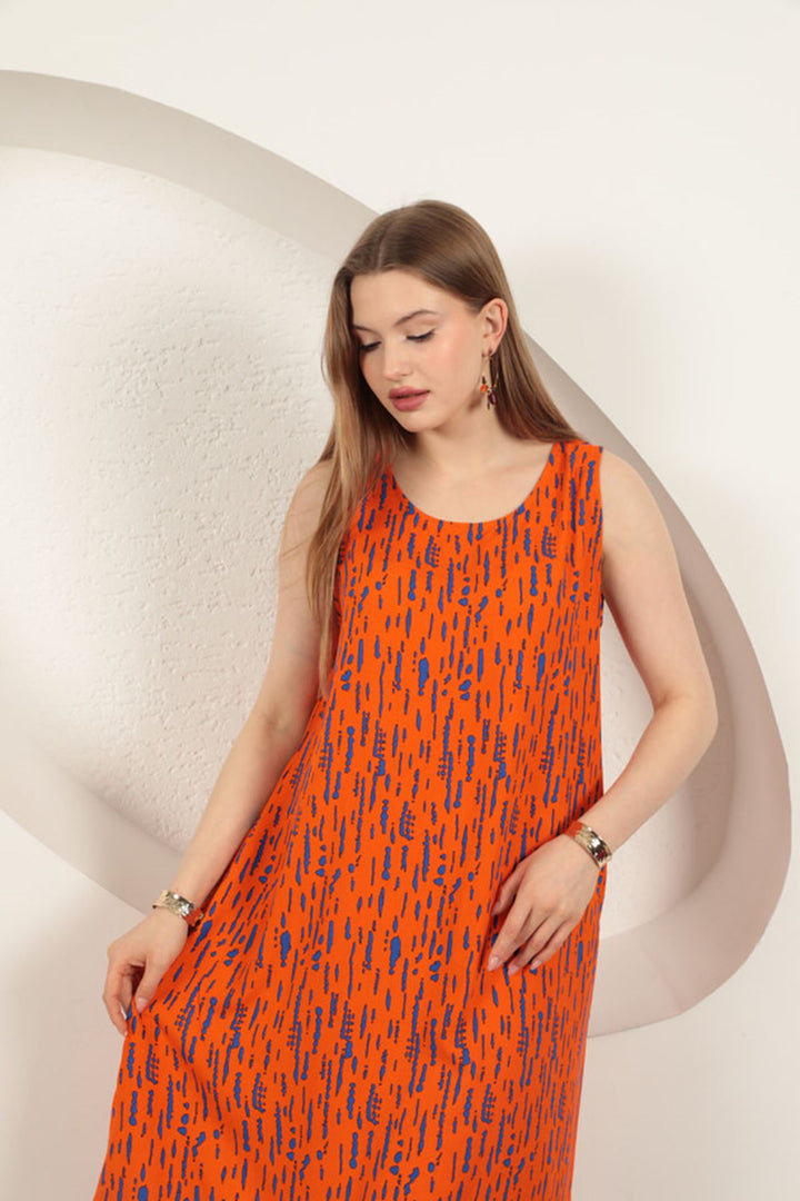 KKT Viscose Fabric Patterned Dress-Orange - Caldas da Rainha