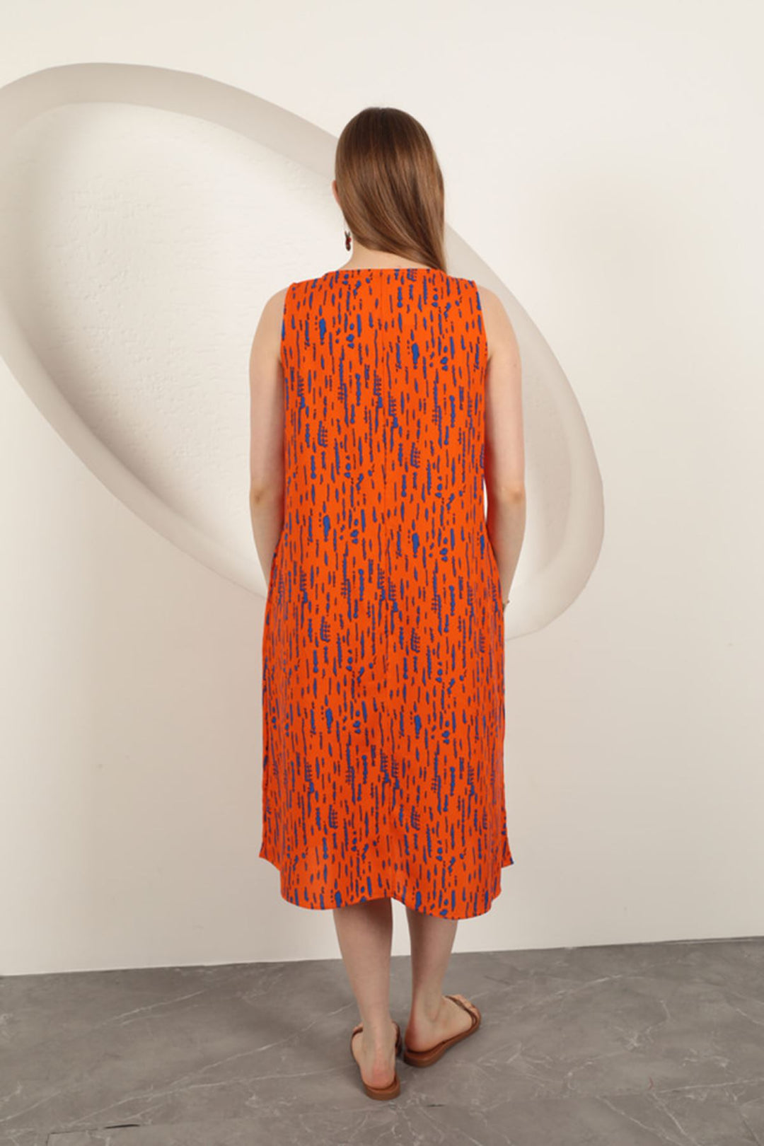 KKT Viscose Fabric Patterned Dress-Orange - Caldas da Rainha