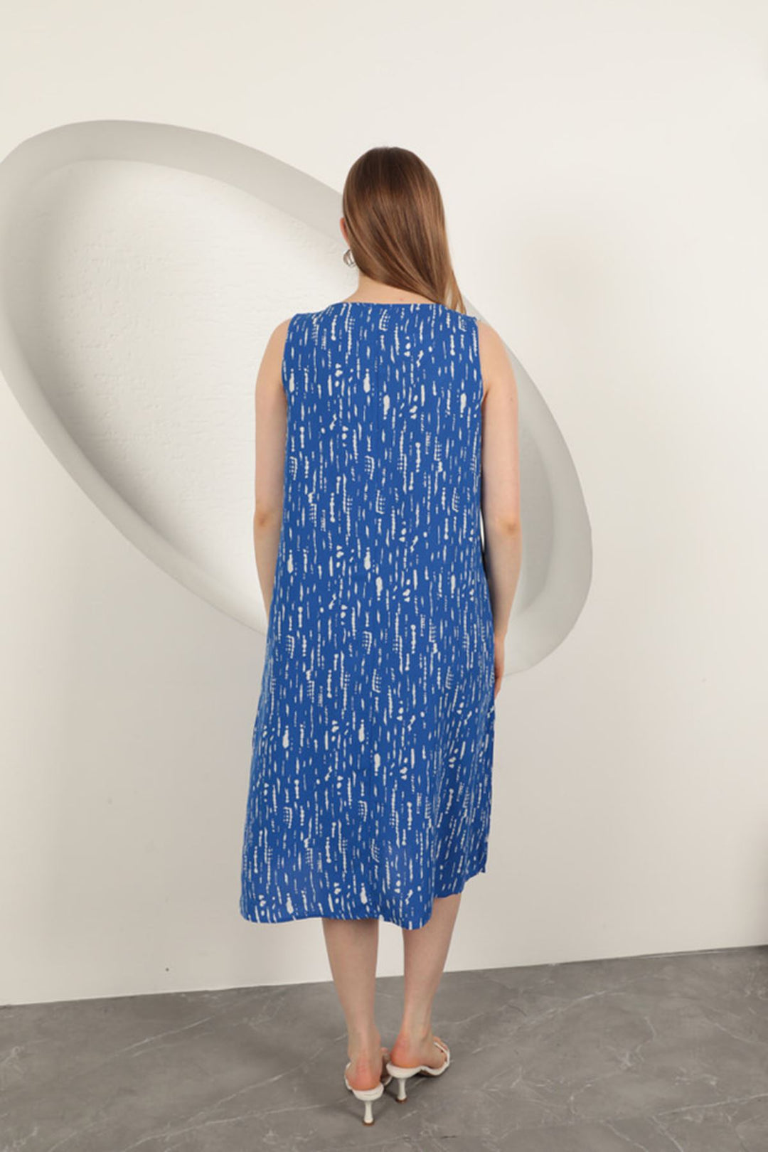 KKT Viscose Fabric Patterned Dress-Sax - Great Yarmouth