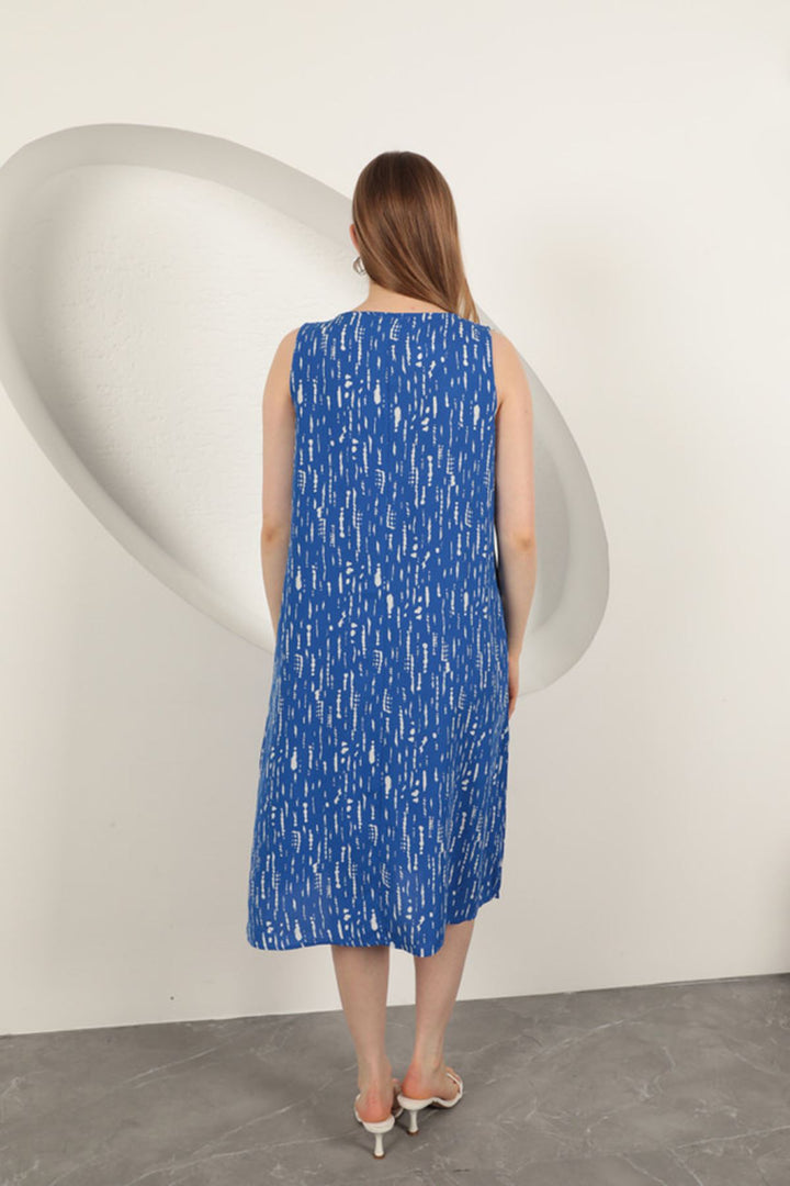 KKT Viscose Fabric Patterned Dress-Sax - Great Yarmouth