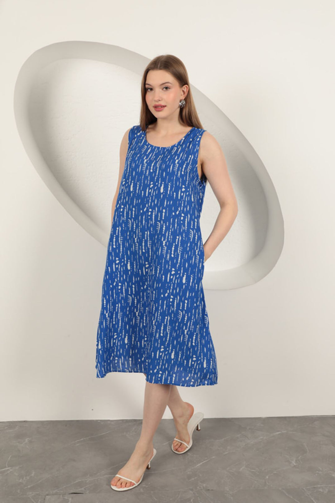KKT Viscose Fabric Patterned Dress-Sax - Great Yarmouth