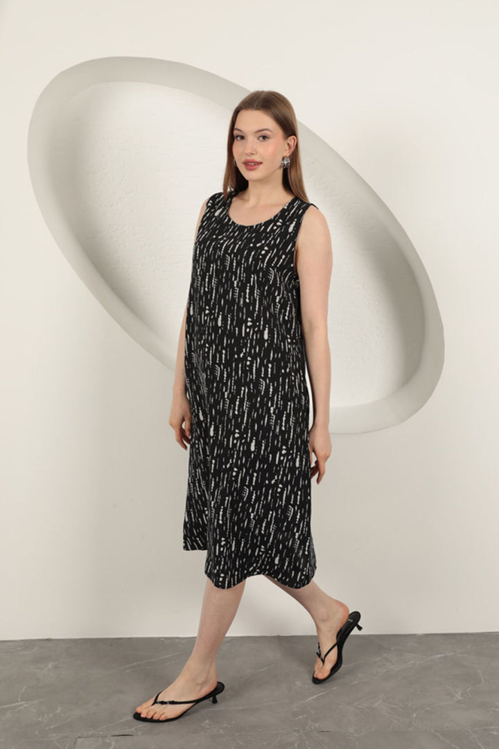 KKT Viscose Fabric Patterned Dress-Black - Scafati