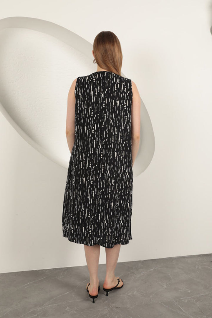 KKT Viscose Fabric Patterned Dress-Black - Scafati