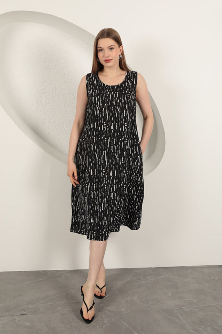 KKT Viscose Fabric Patterned Dress-Black - Scafati