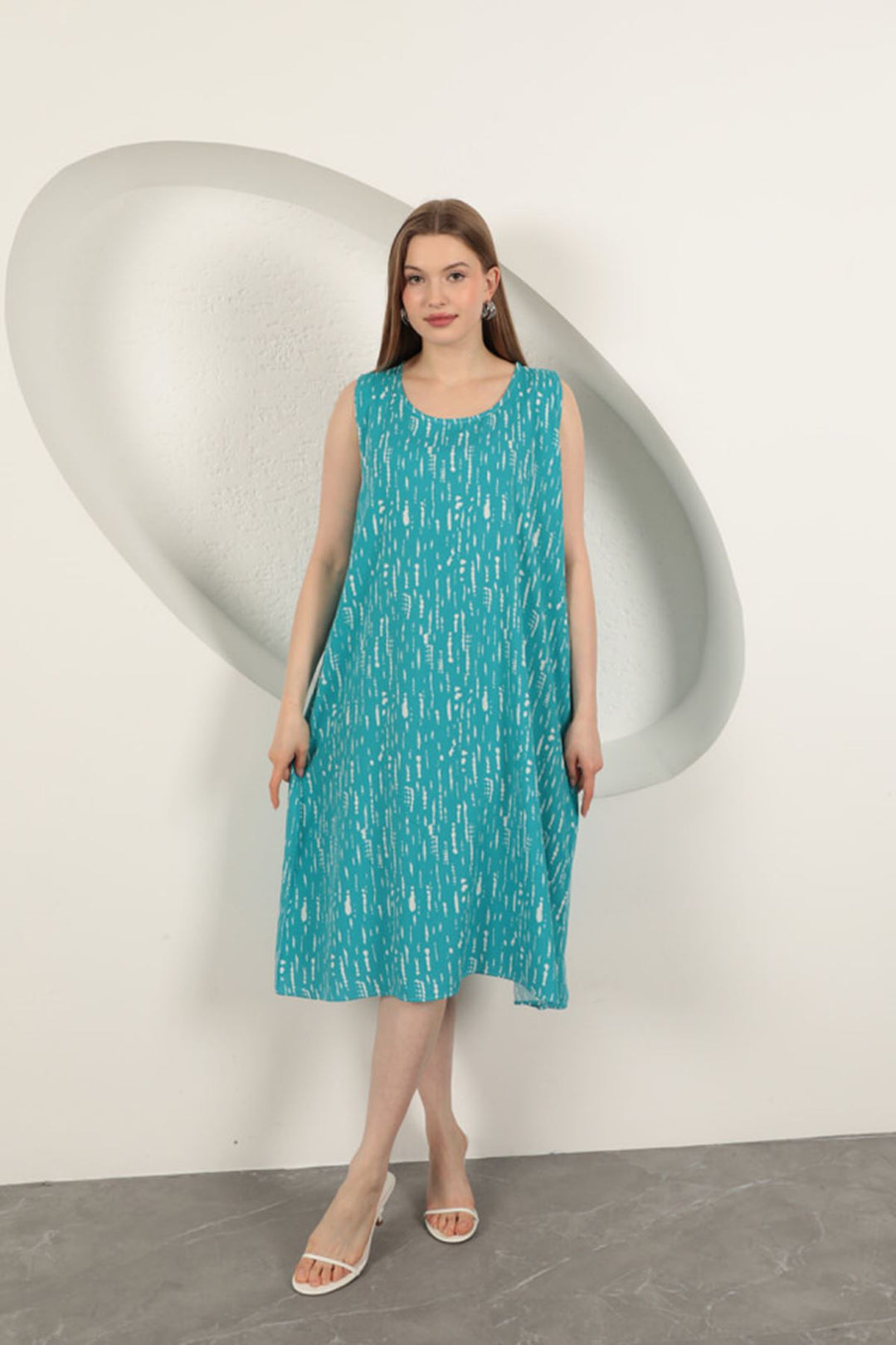 KKT Viscose Fabric Patterned Dress-Turquoise - Moita