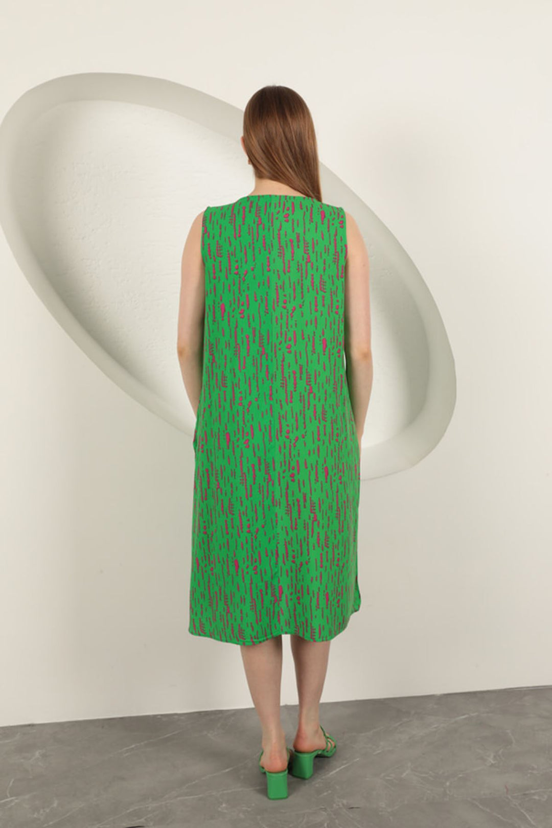 KKT Viscose Fabric Patterned Dress-Green - Apan