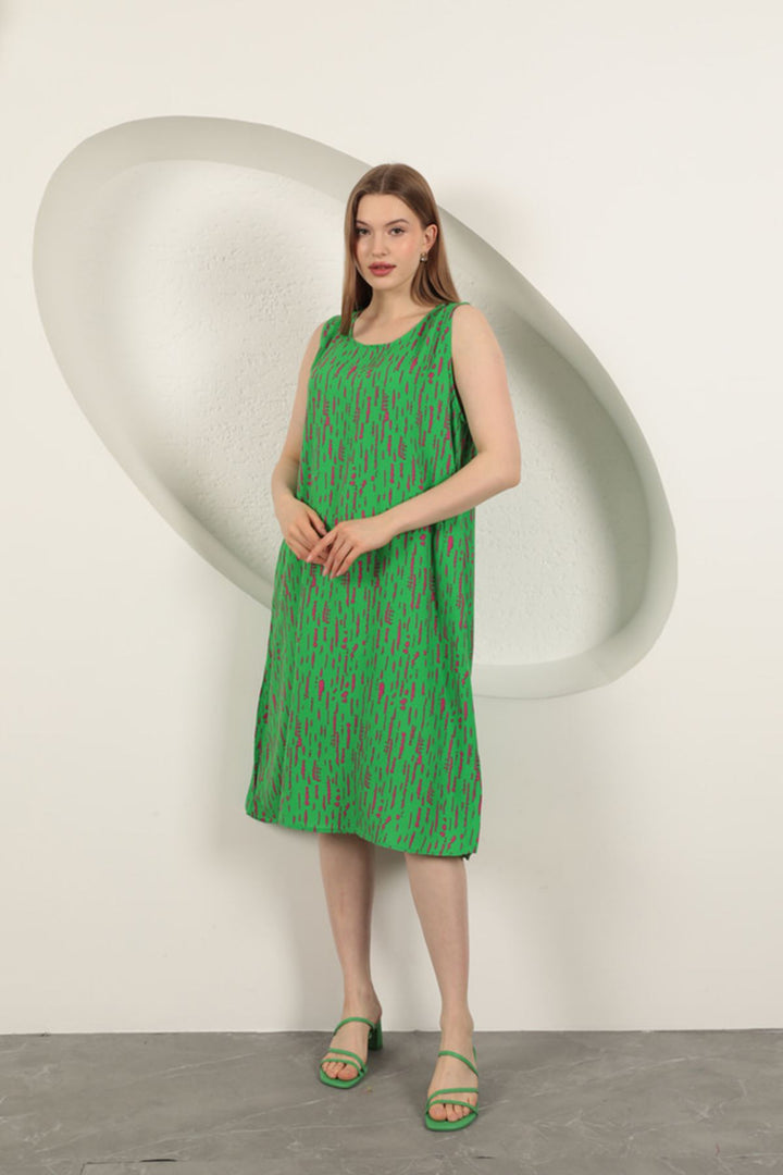 KKT Viscose Fabric Patterned Dress-Green - Apan