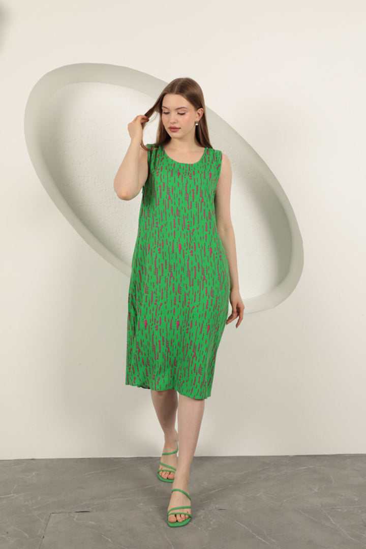 KKT Viscose Fabric Patterned Dress-Green - Apan