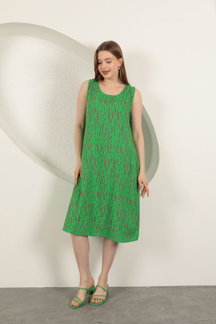 KKT Viscose Fabric Patterned Dress-Green - Apan