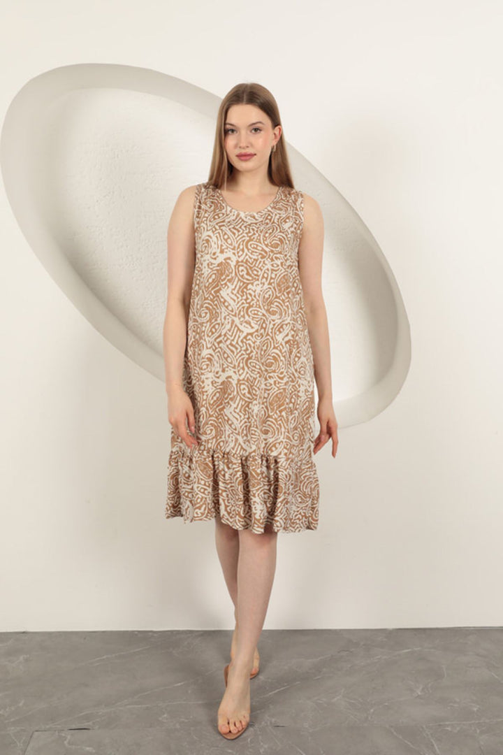 KKT Viscose Patterned Dress-Beige - Cascina