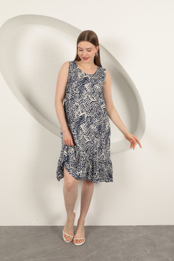 KKT Viscose Patterned Dress-Navy Blue - Tamarac