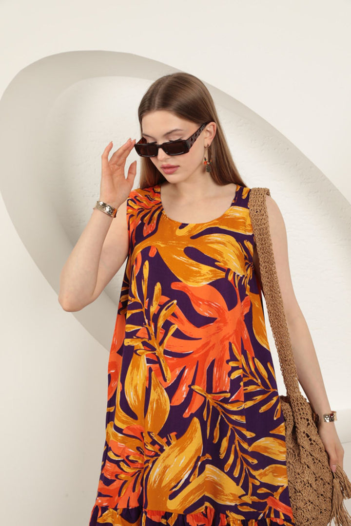 KKT Viscose Fabric Patterned Dress-Orange - Antelope