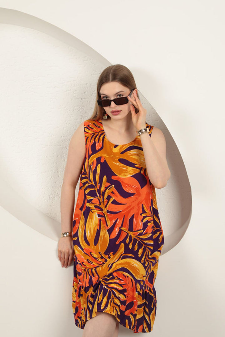 KKT Viscose Fabric Patterned Dress-Orange - Antelope