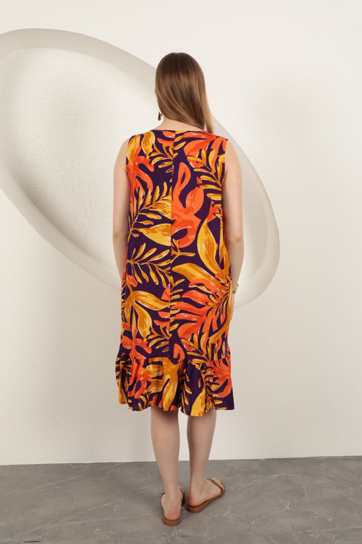 KKT Viscose Fabric Patterned Dress-Orange - Antelope